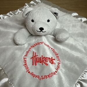Nebraska Huskers Baby Fanatics Lovey Bear Blanket Gray Red Satin Security Bball